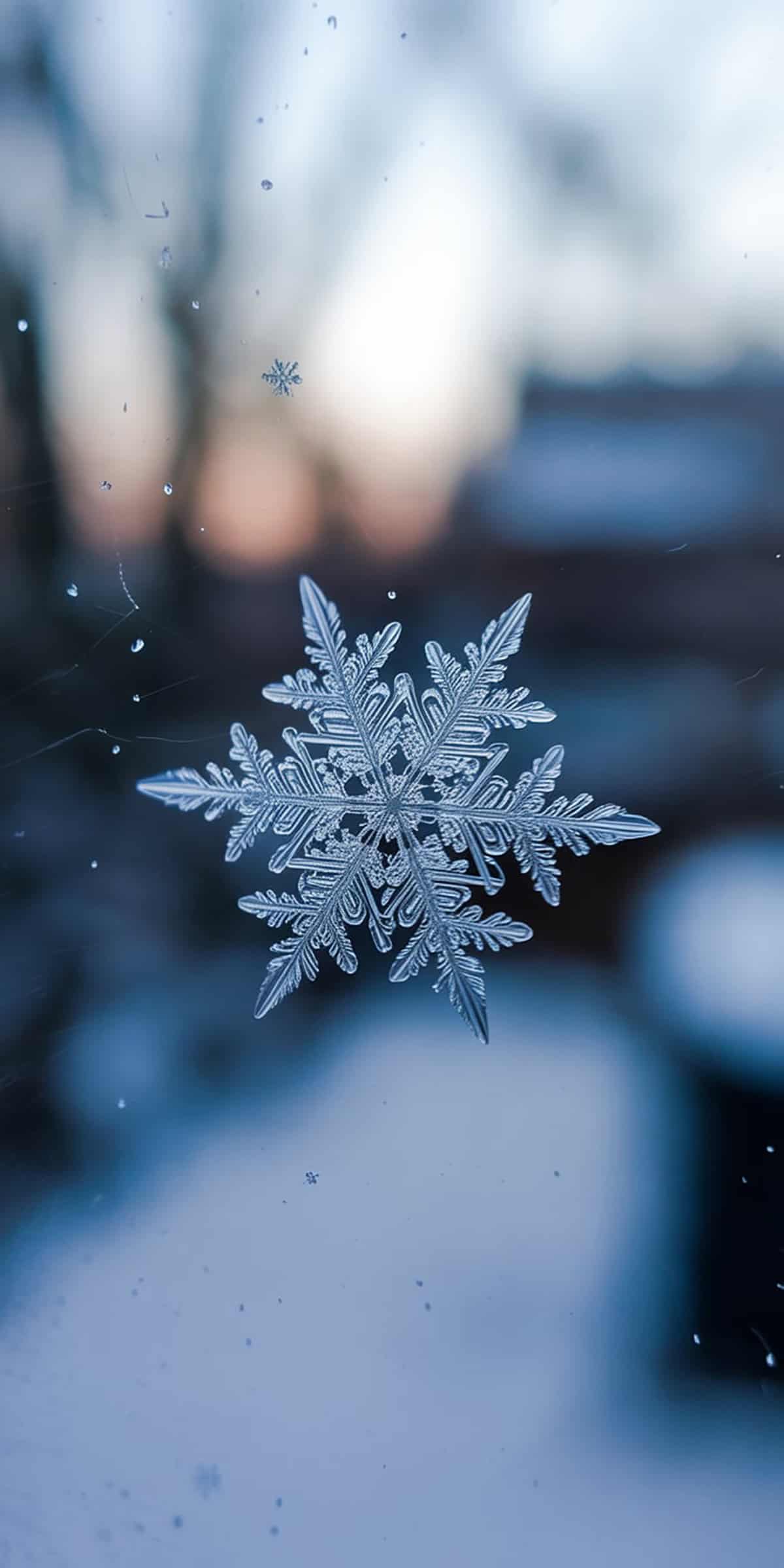 Snowflake Macro on Glass