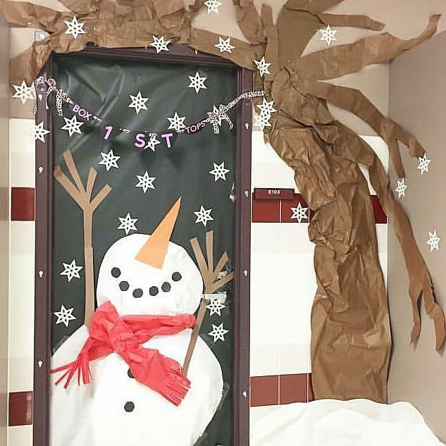 Snowman Under a Winter Tree Door