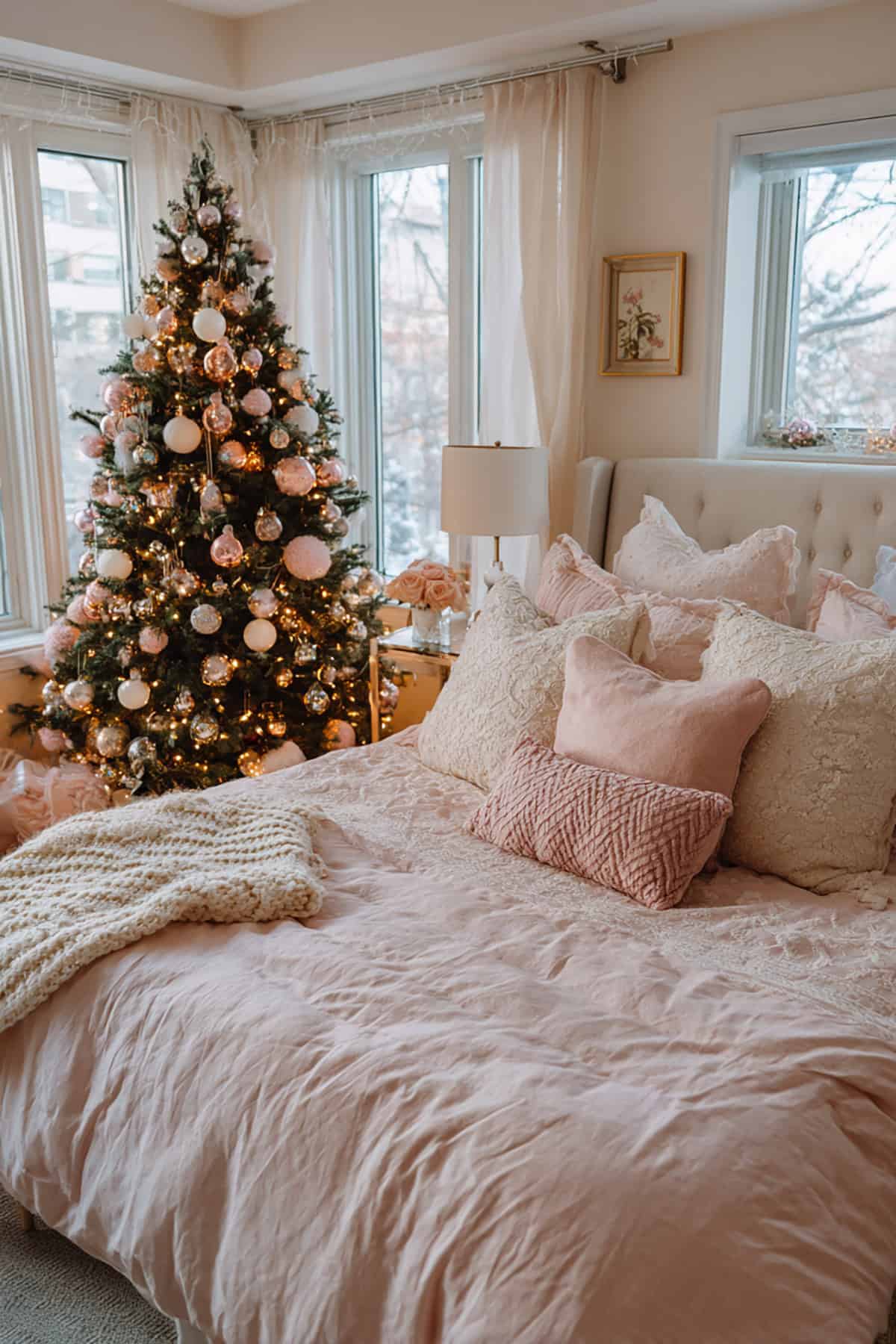 Soft Baby Pink Bedroom Christmas Scene