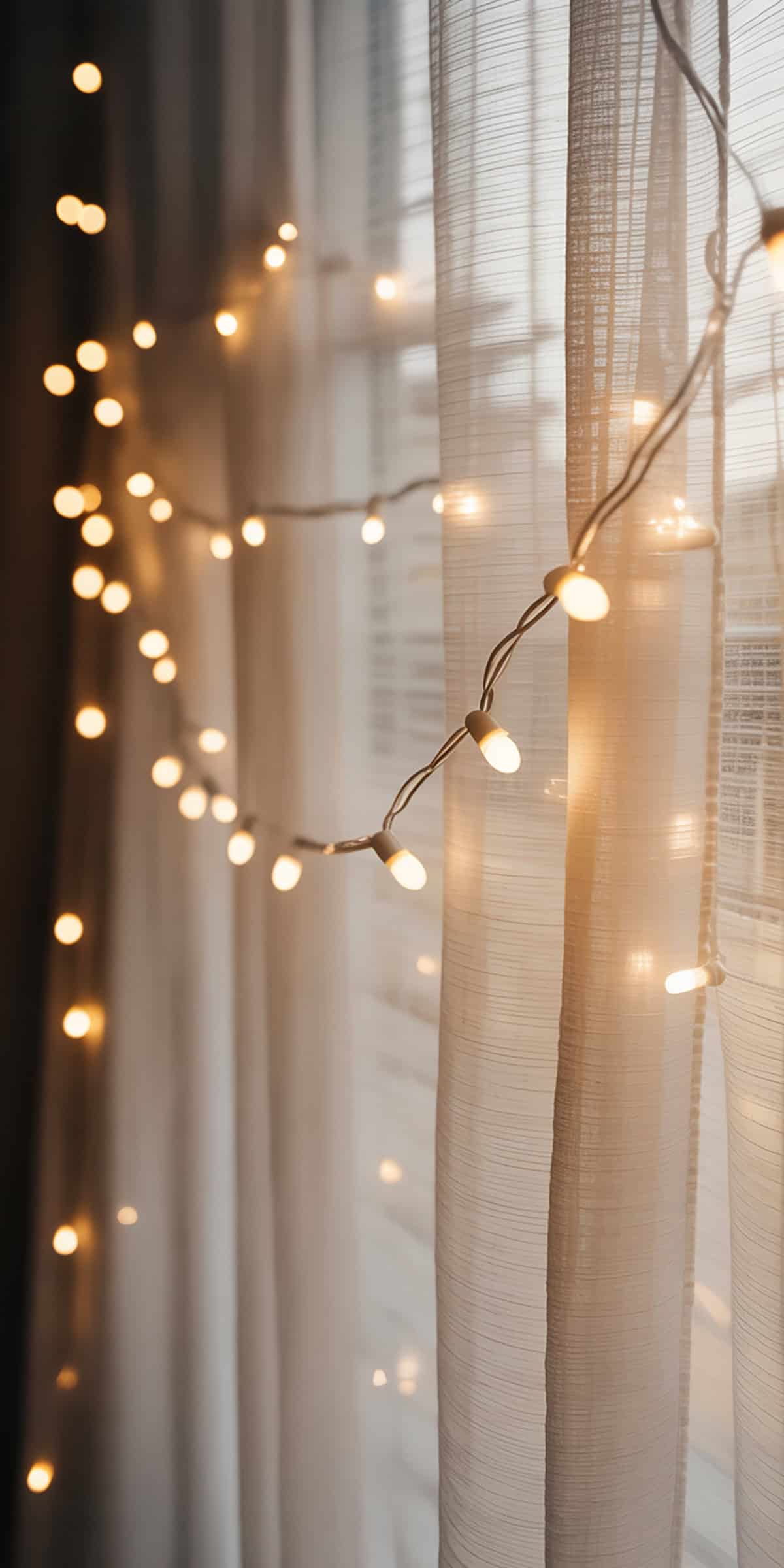 String Lights Across Curtain