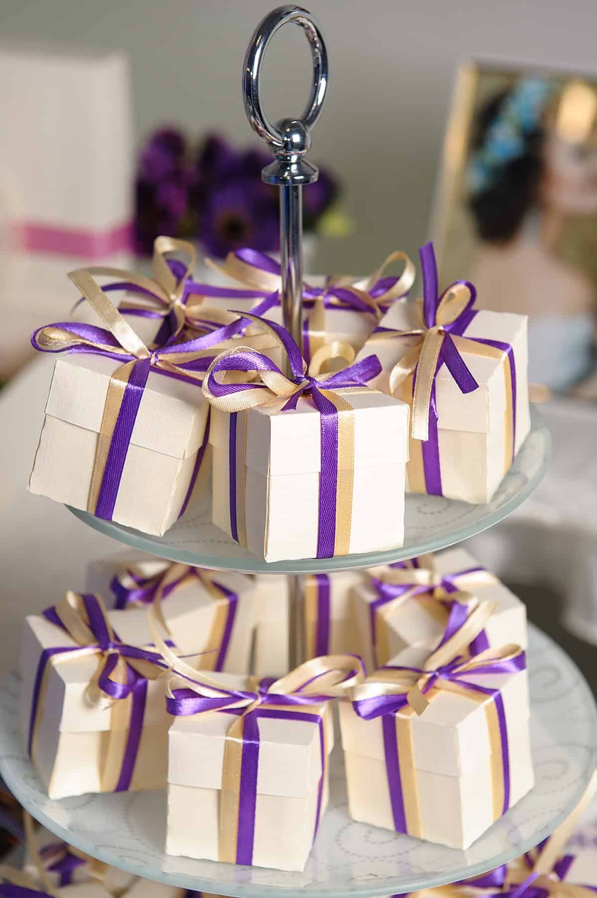 Tiered Table of Ribboned Gifts