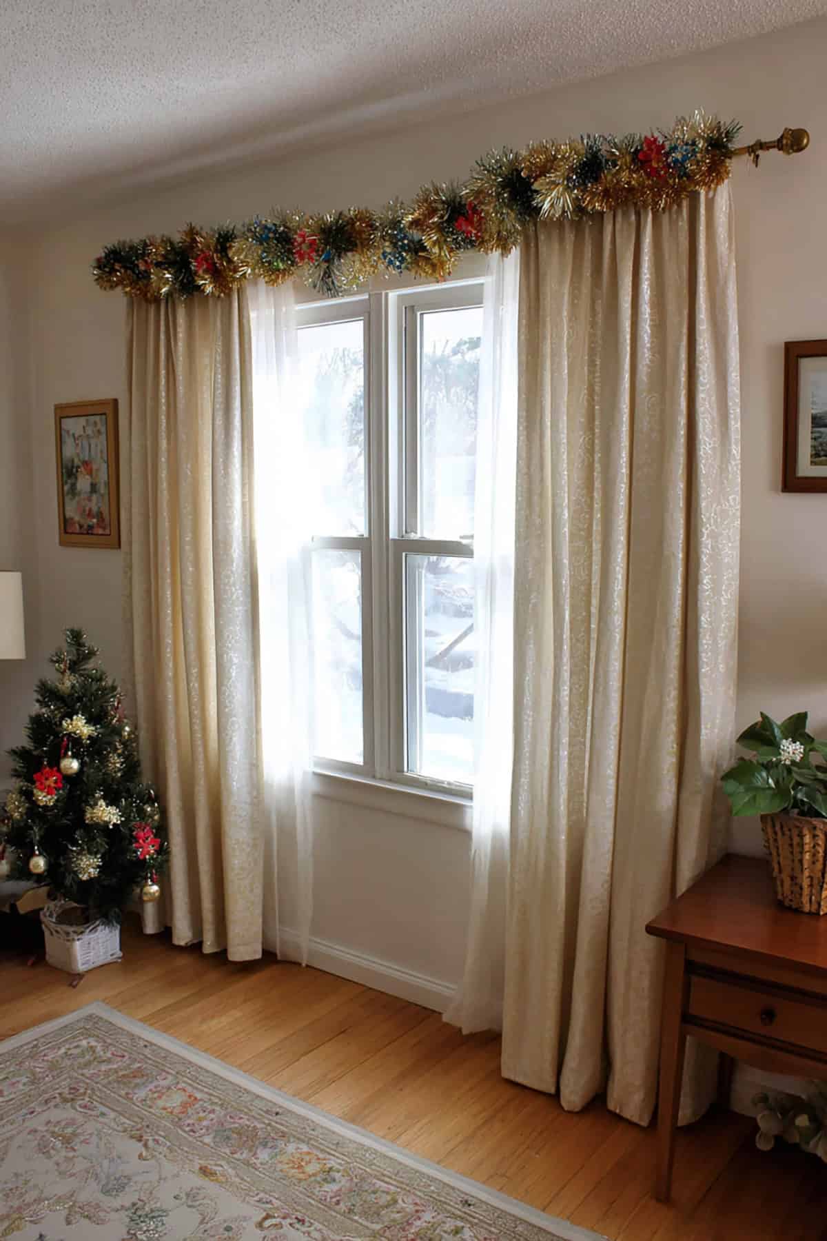Tinsel or Ribbon Wrapped Around Curtain Rods