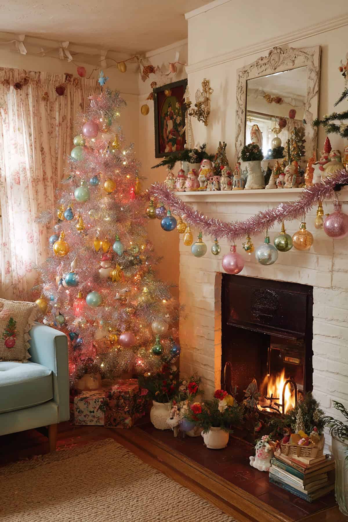 Vintage Pink Christmas Living Room