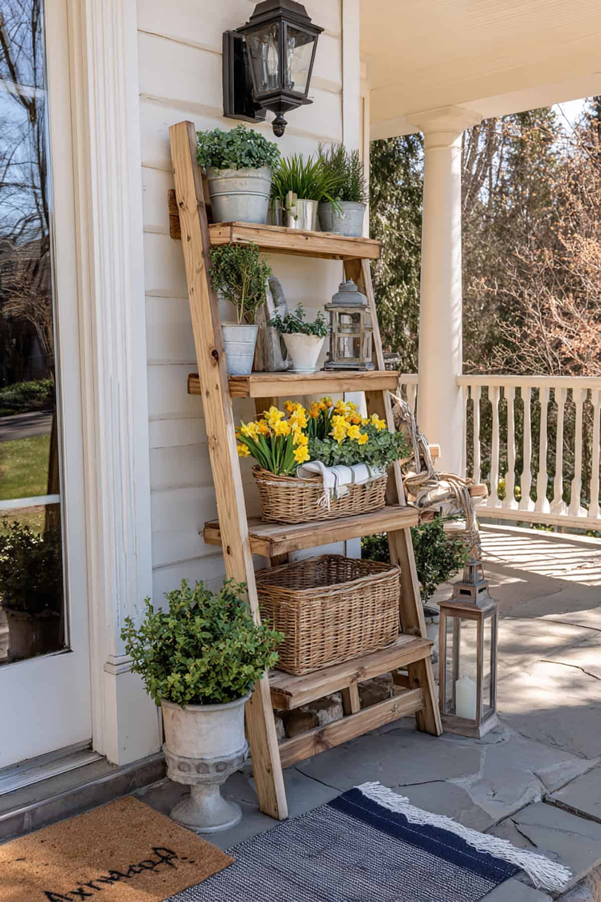 A Leaning Ladder Shelf with Seasonal Decor