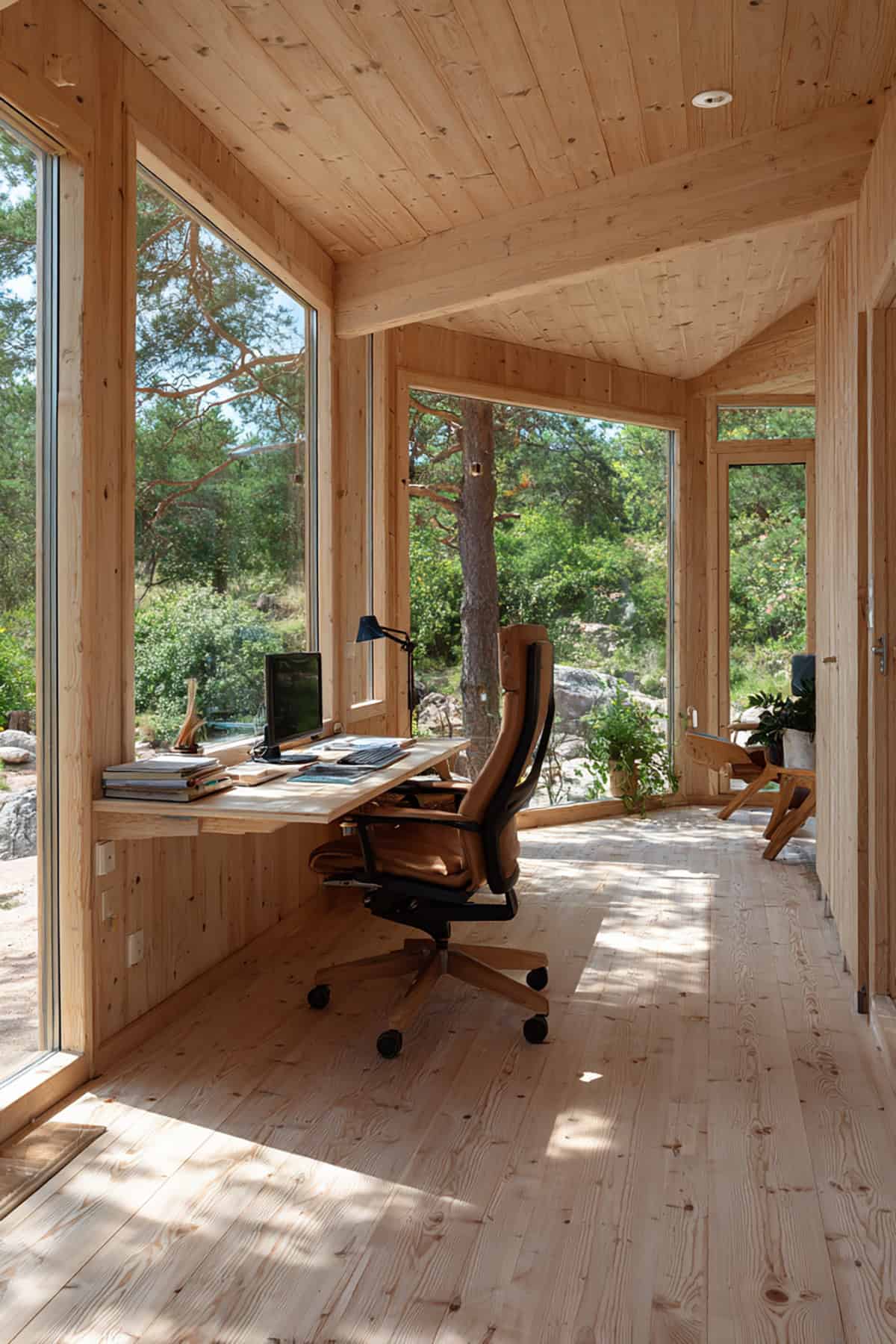 All Wood Cabin Office with a View Desk