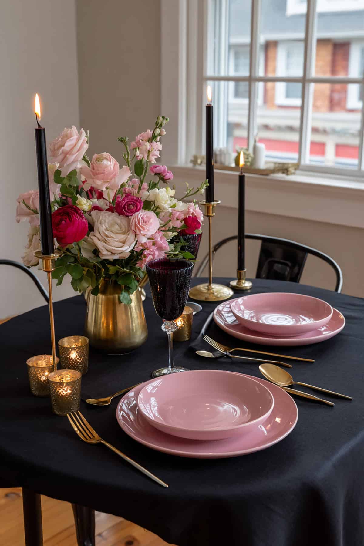 Black, Pink, and Brass Table