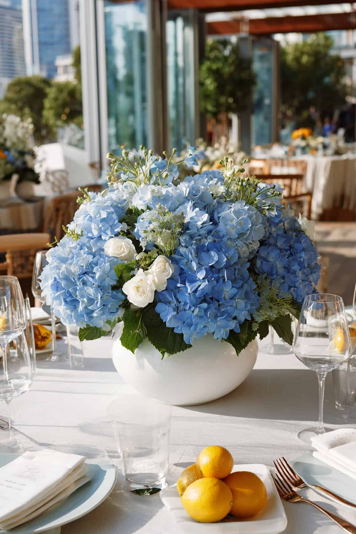 Blue Hydrangea Cloud Centerpiece