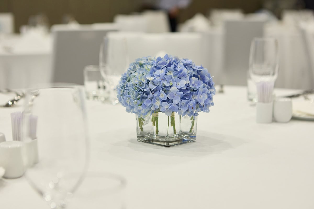 Blue Hydrangea Dome Centerpiece for Minimal Tables
