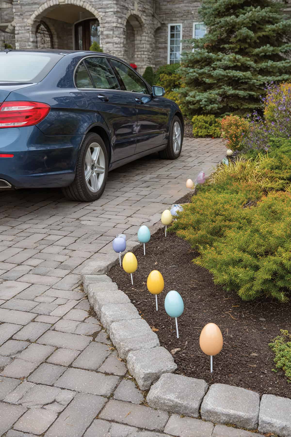 Egg Stakes Along a Driveway Edge