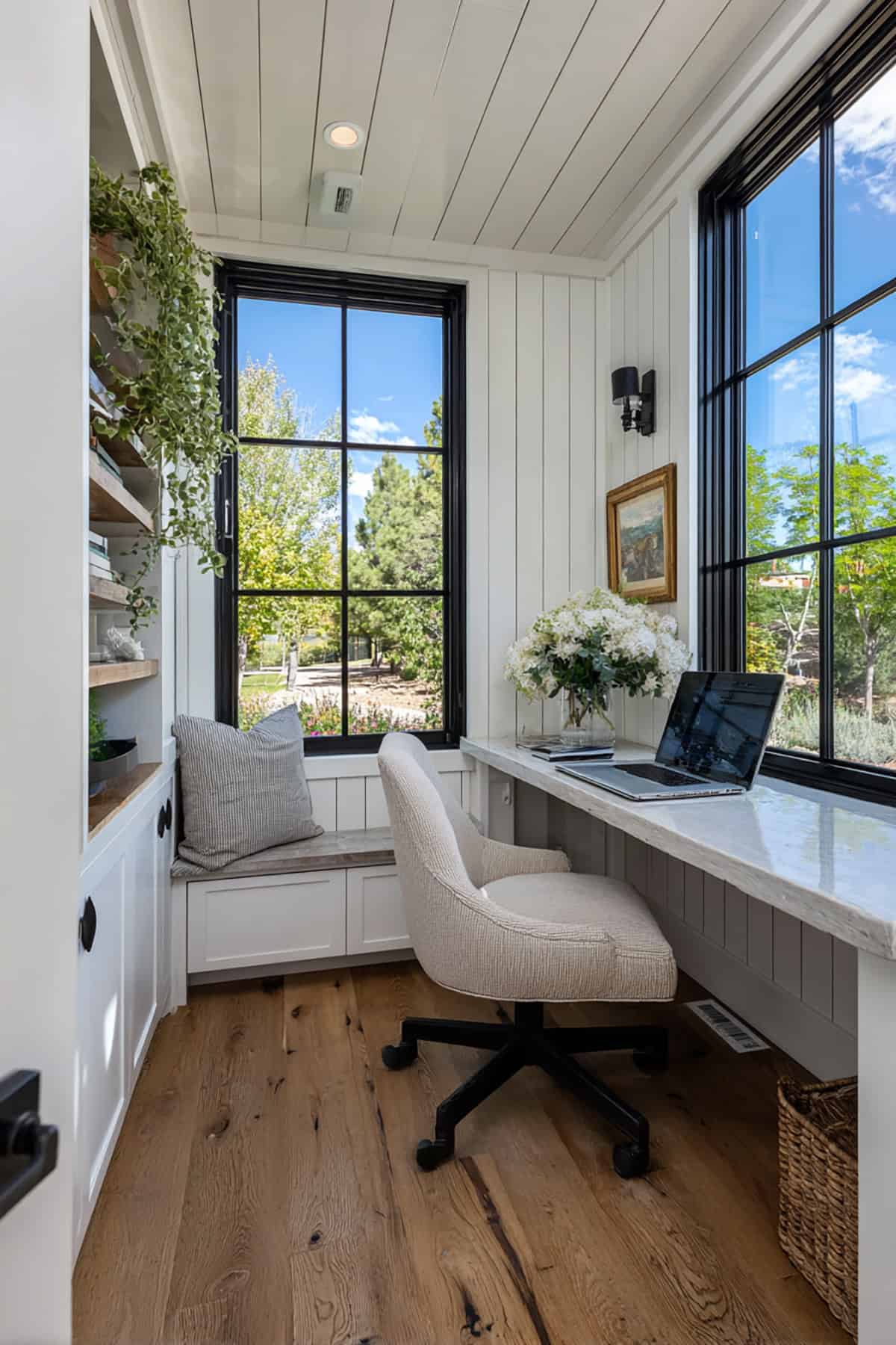 Farmhouse Shed Office with Bench Seating