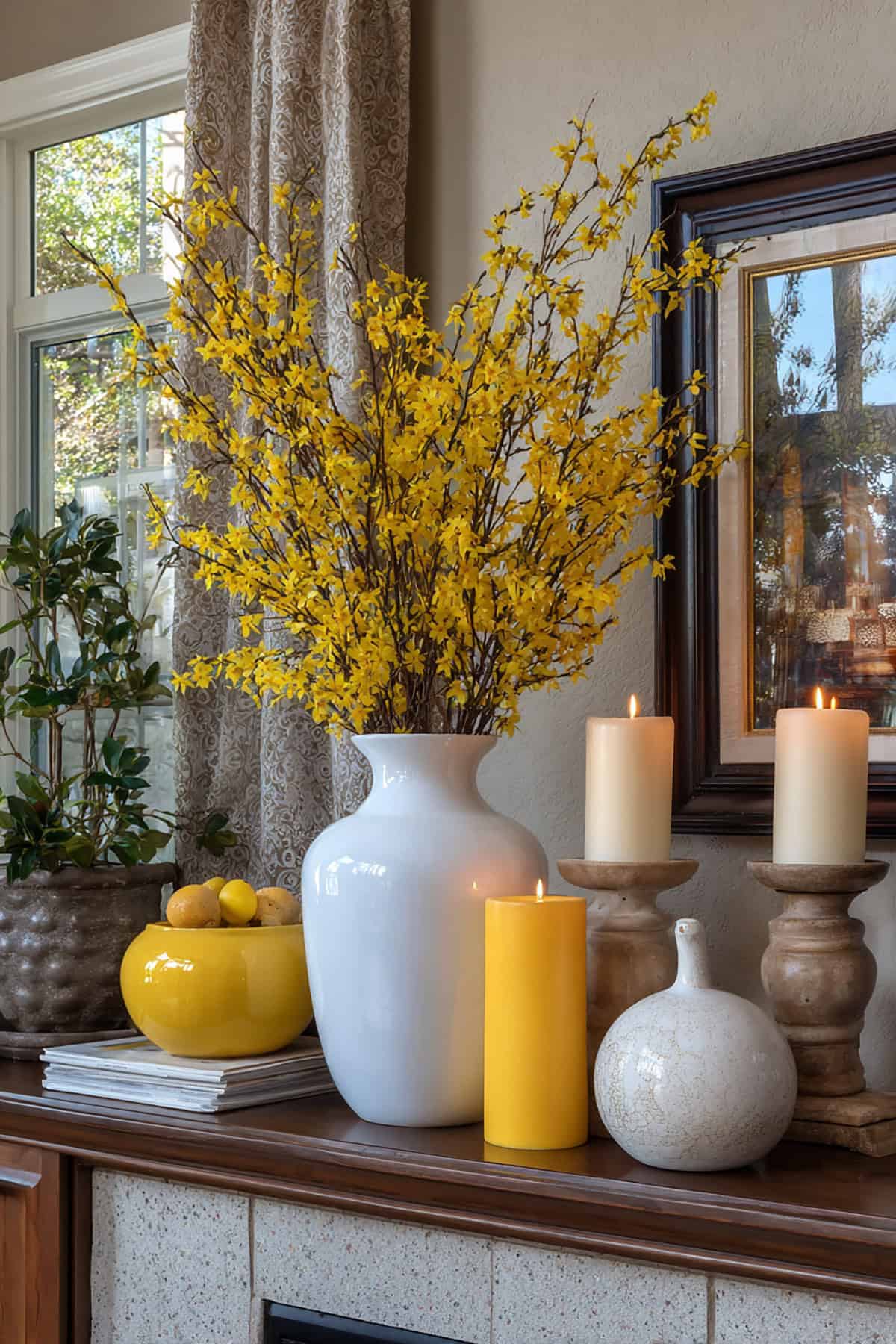 Forsythia Bright Spring Mantel