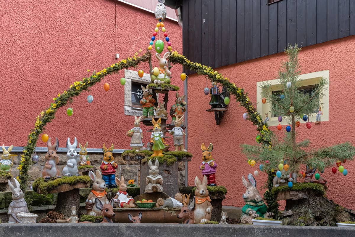 Front Yard Filled with Easter Figures and Eggs