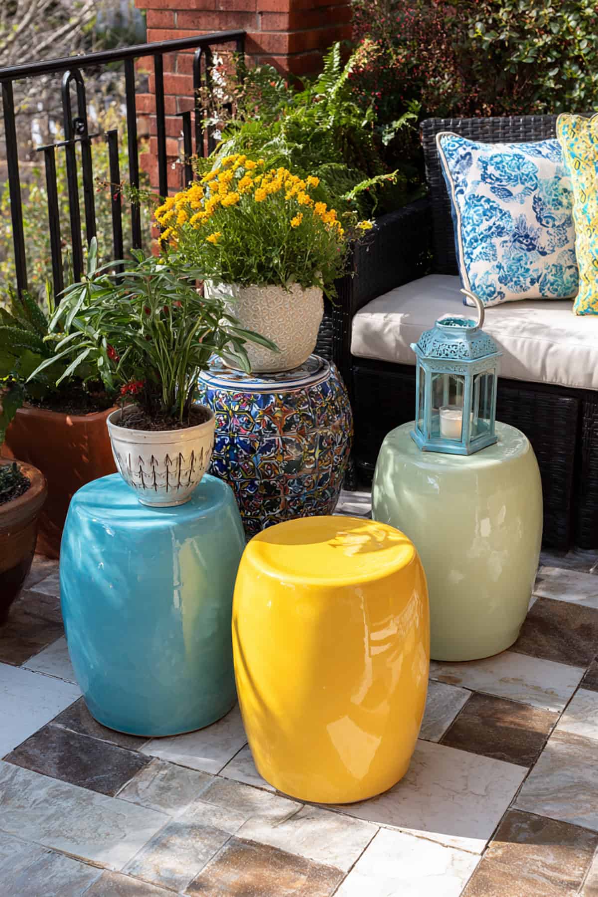 Garden Stools Used as Mini Tables