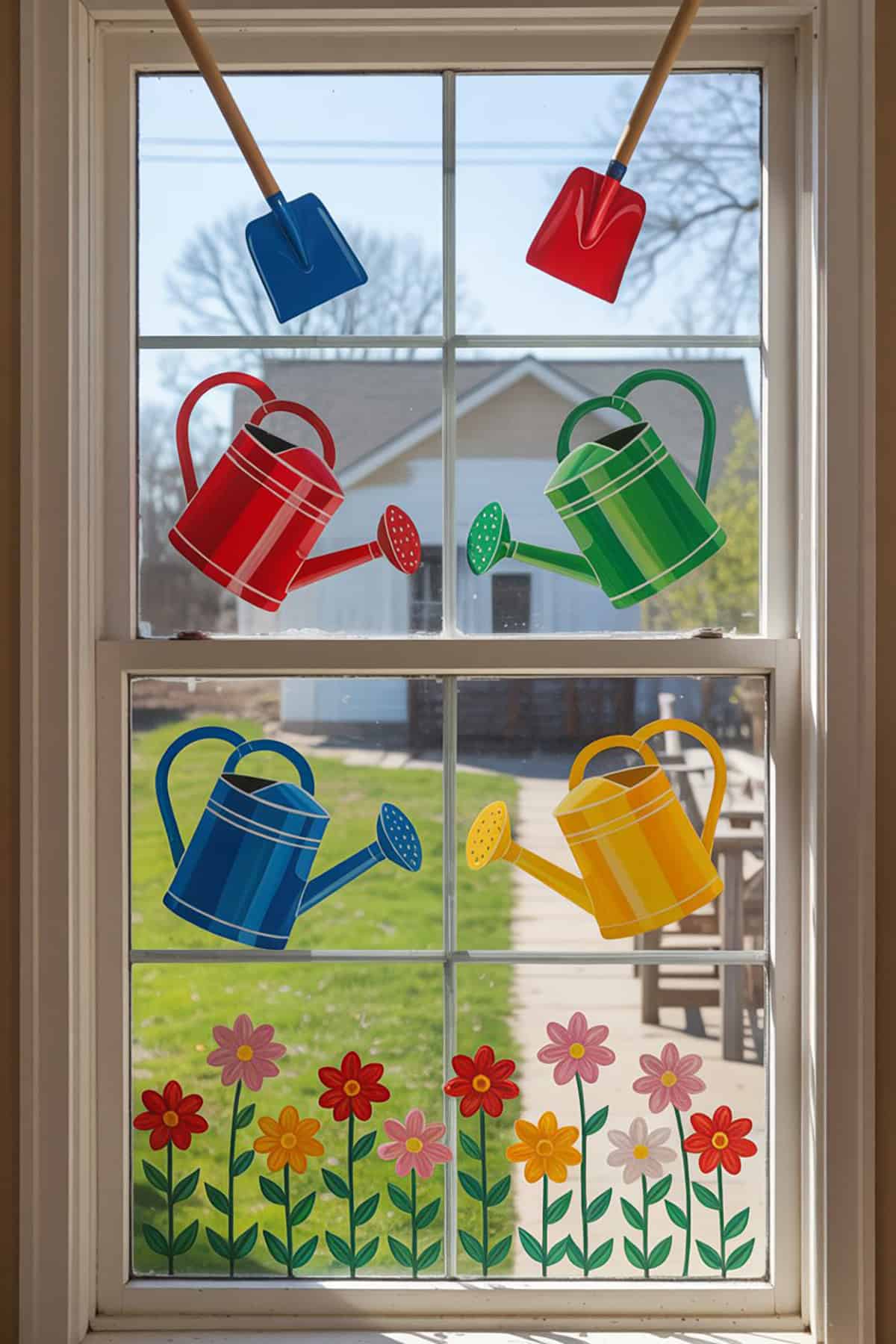 Garden Tools and Flower Rows Window Painting