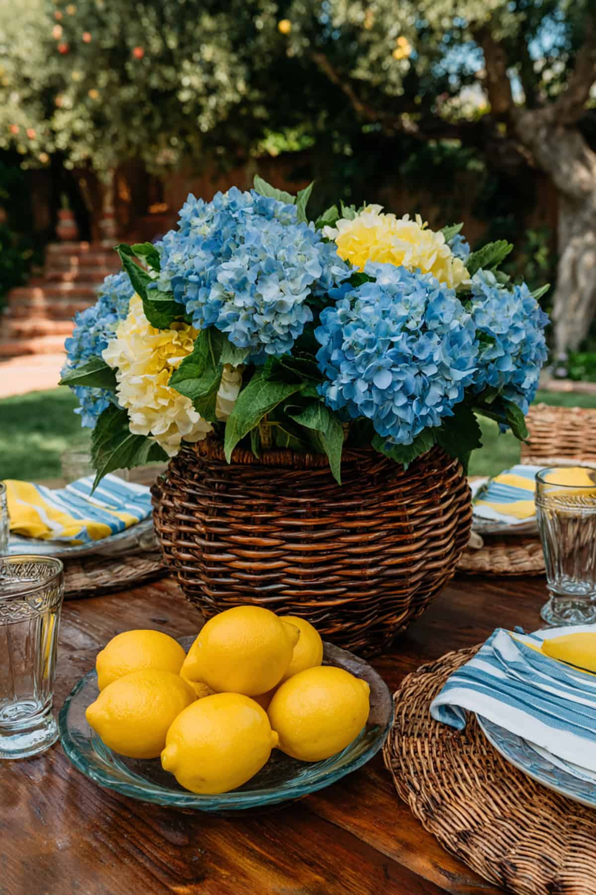 Hydrangea & Lemon Summer Table Centerpiece
