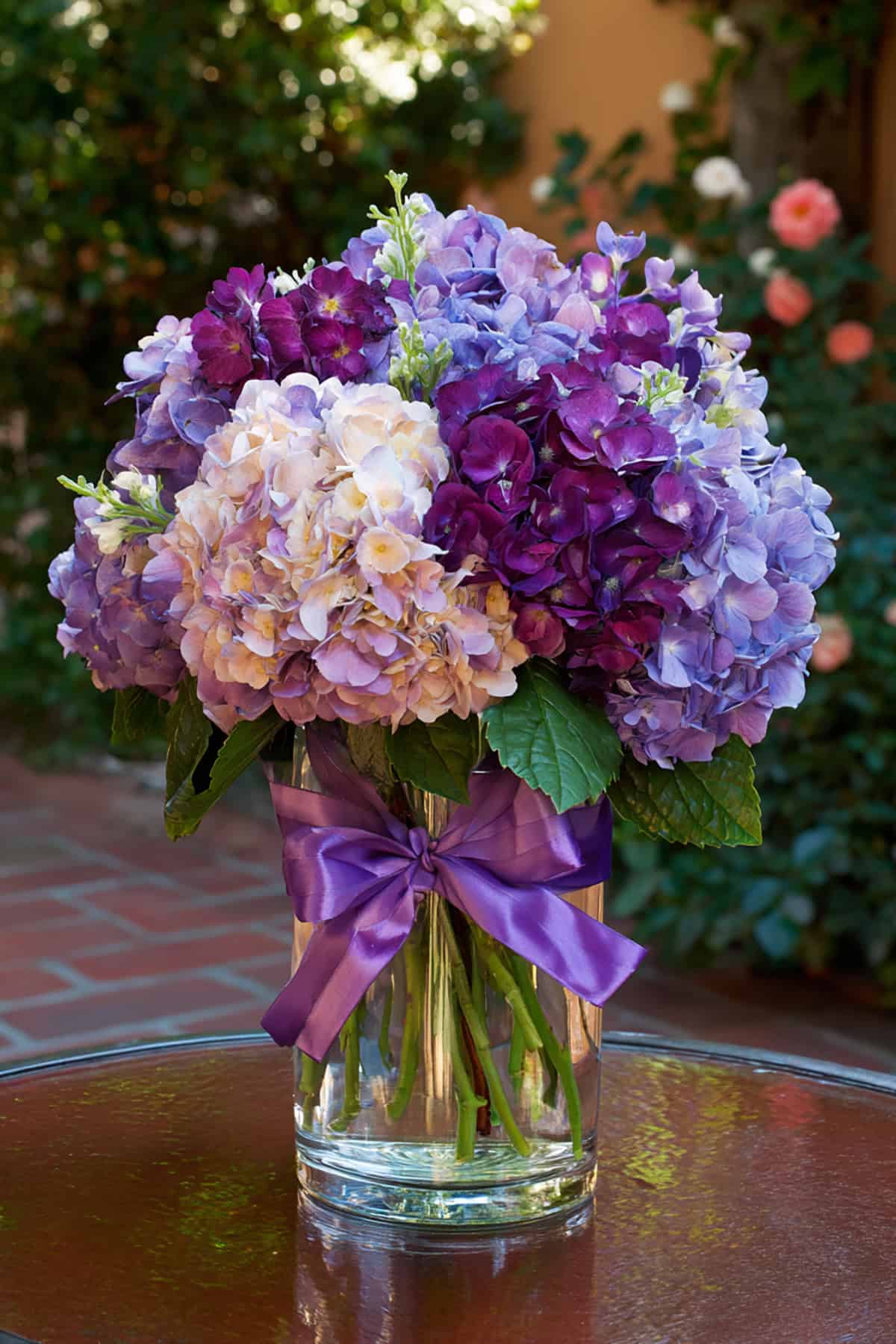 Hydrangea & Ribbon Gift Style Centerpiece