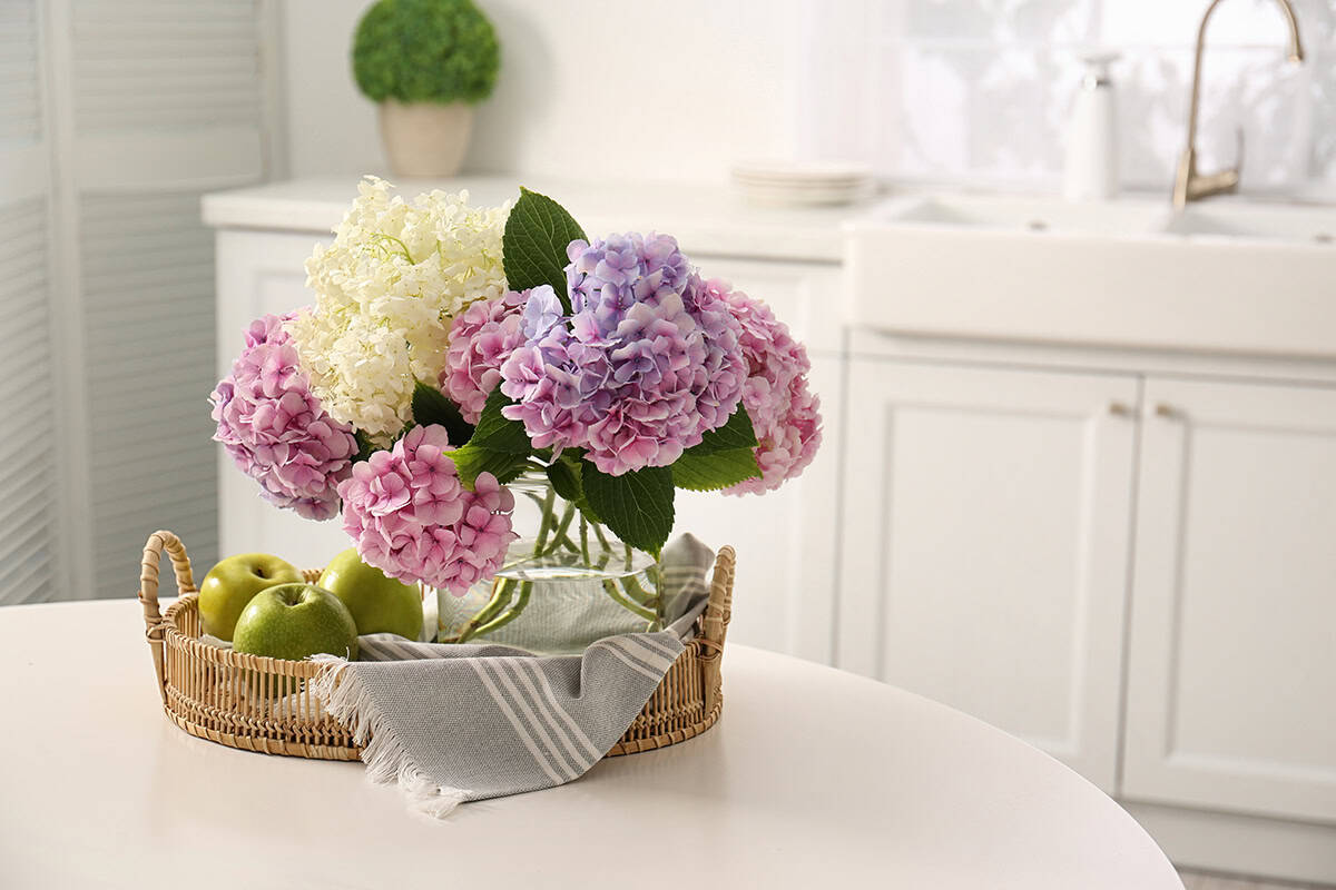 Kitchen Basket Hydrangea Centerpiece