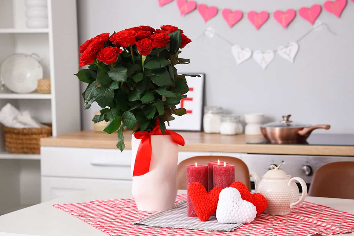 Knitted Hearts with Tied Rose Bouquet