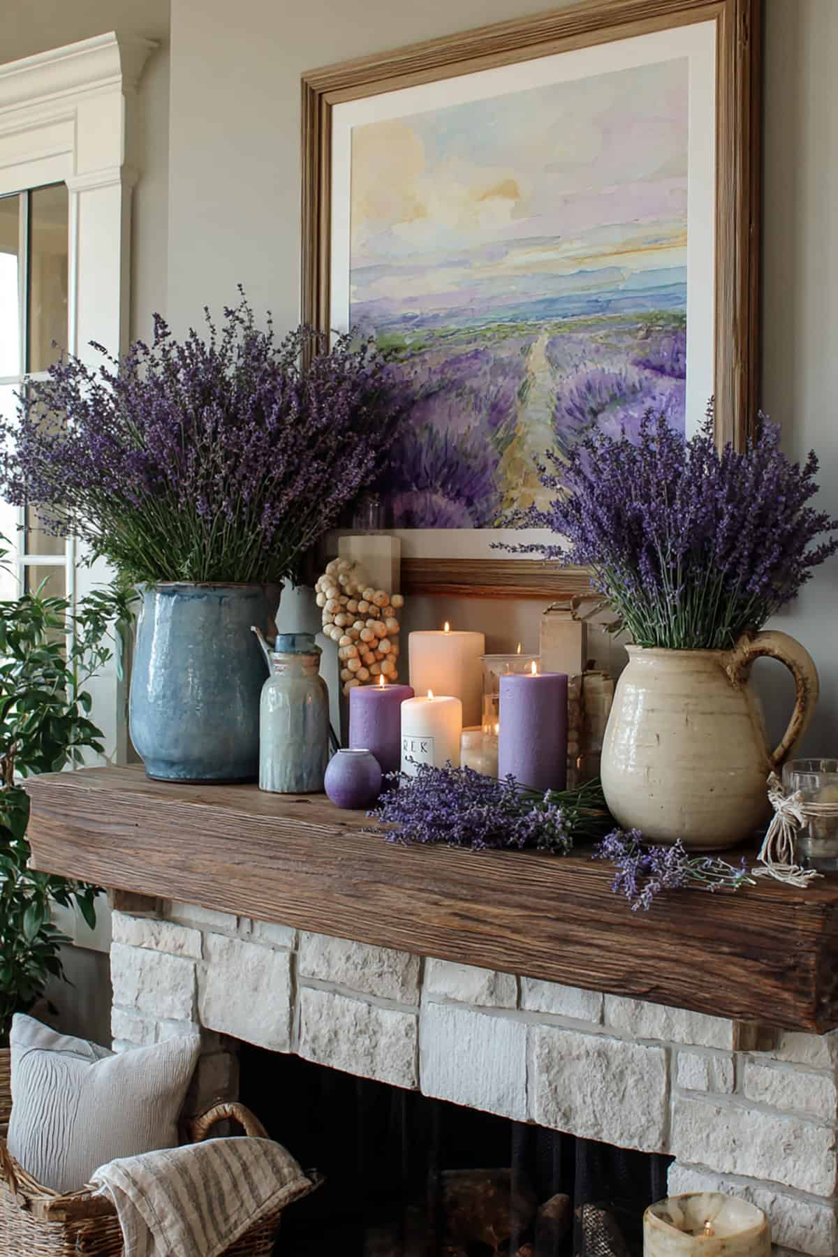 Lavender Inspired Spring Mantel