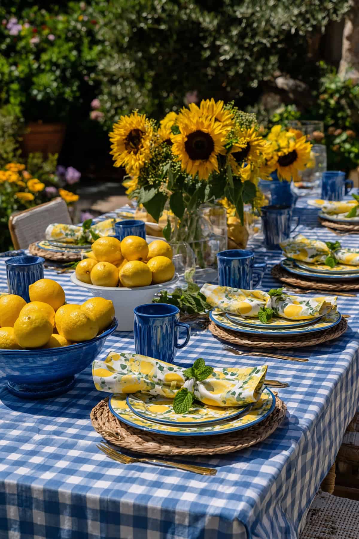 Lemon & Blue Gingham Picnic Table
