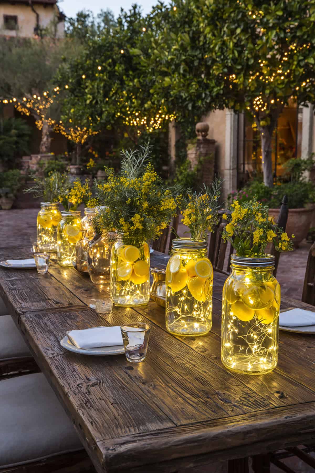 Lemon Mason Jar Lantern Table