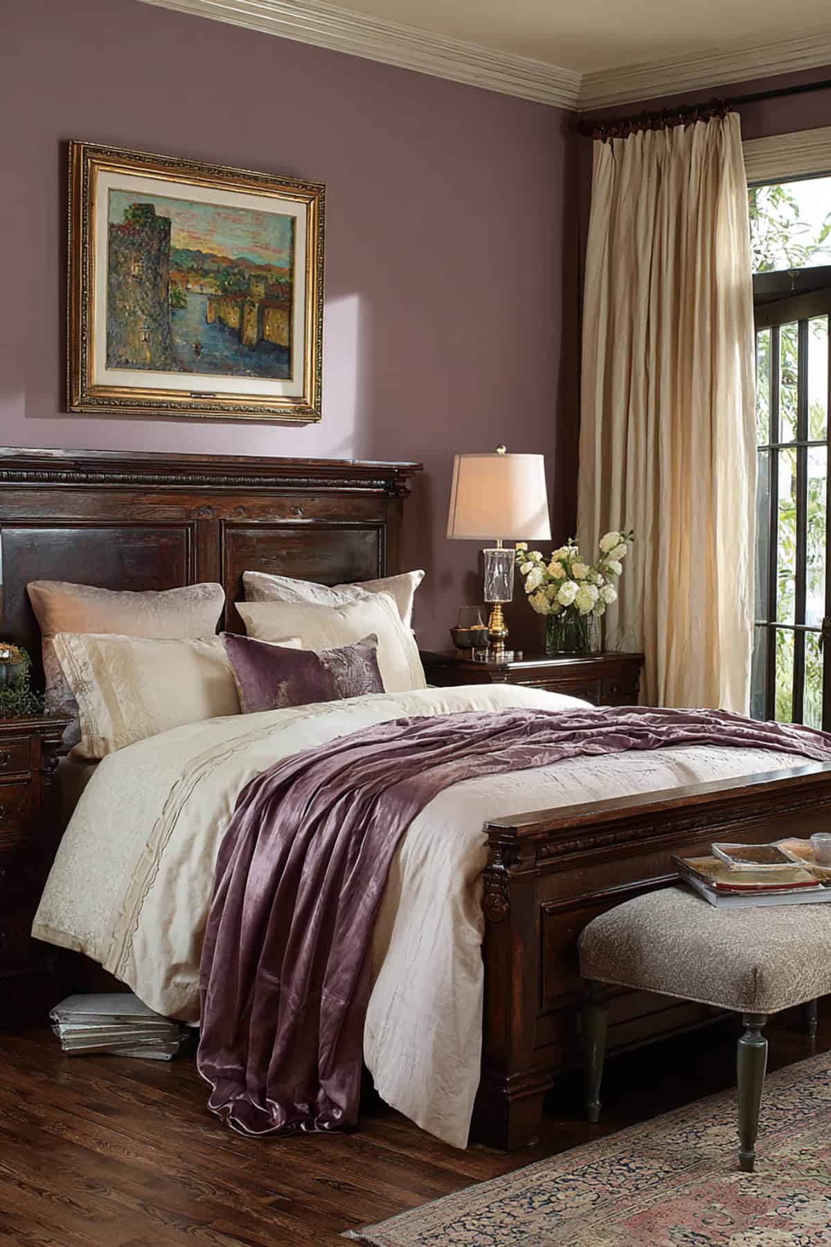 Limewash Accent Wall With Dark Wood Bed Frame