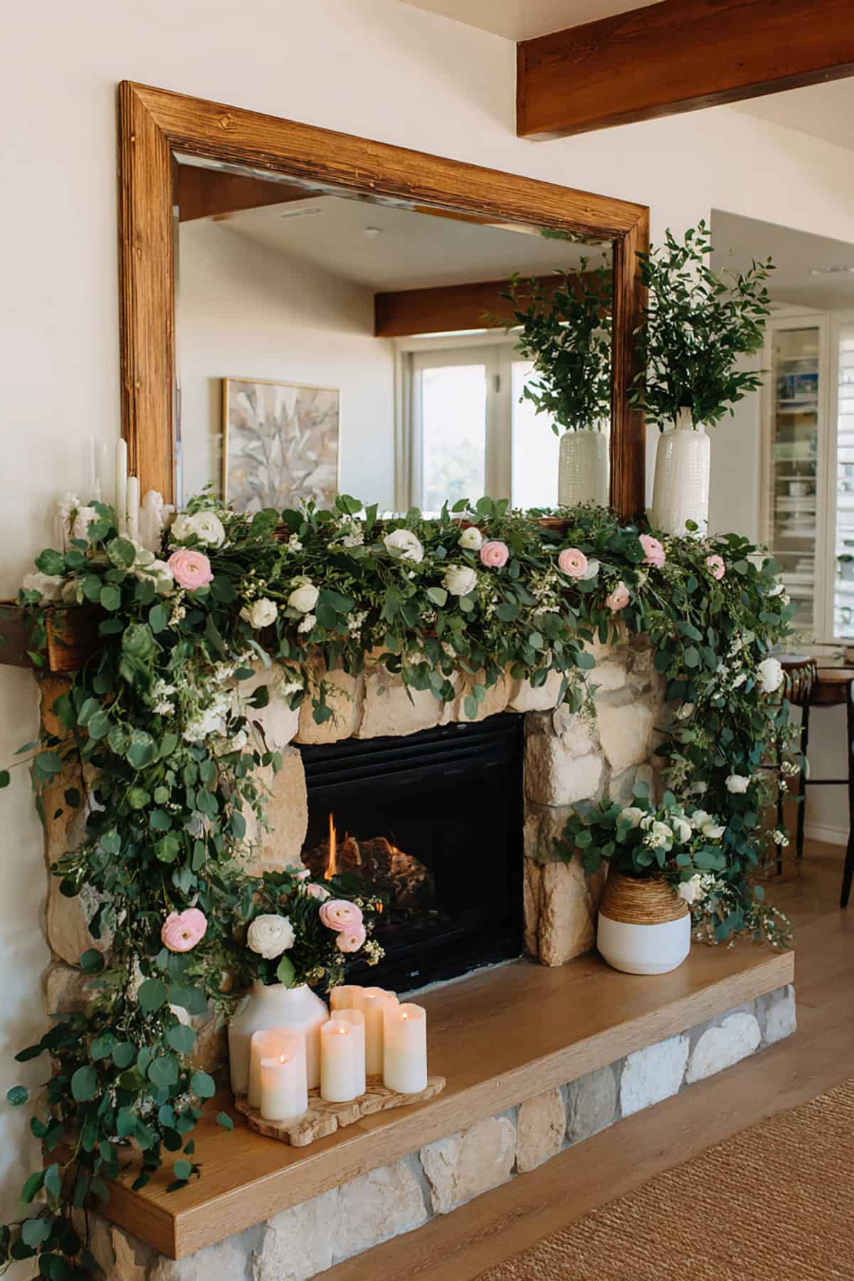 Lush Spring Greenery Garland Mantel