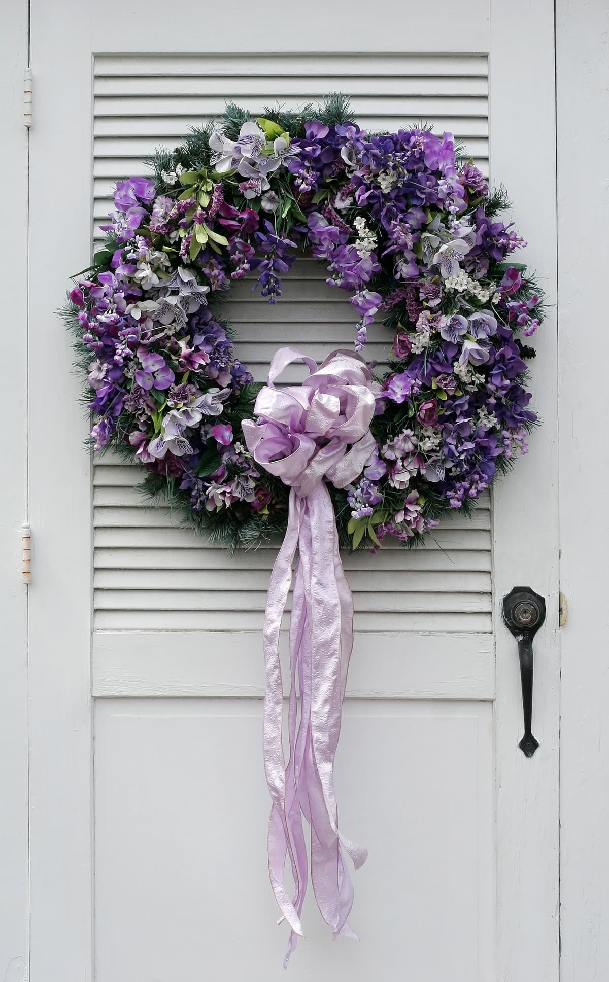 Oversized Purple Floral Wreath with Satin Ribbon