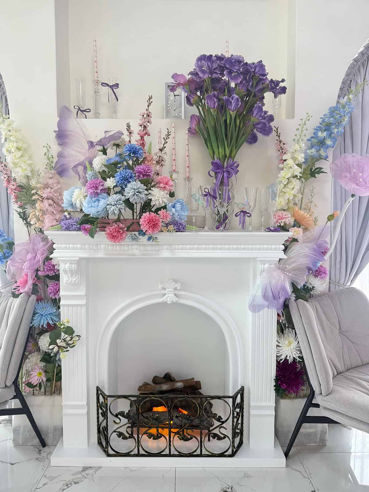 Pastel Bloom Mantel with Dramatic Vertical Layers