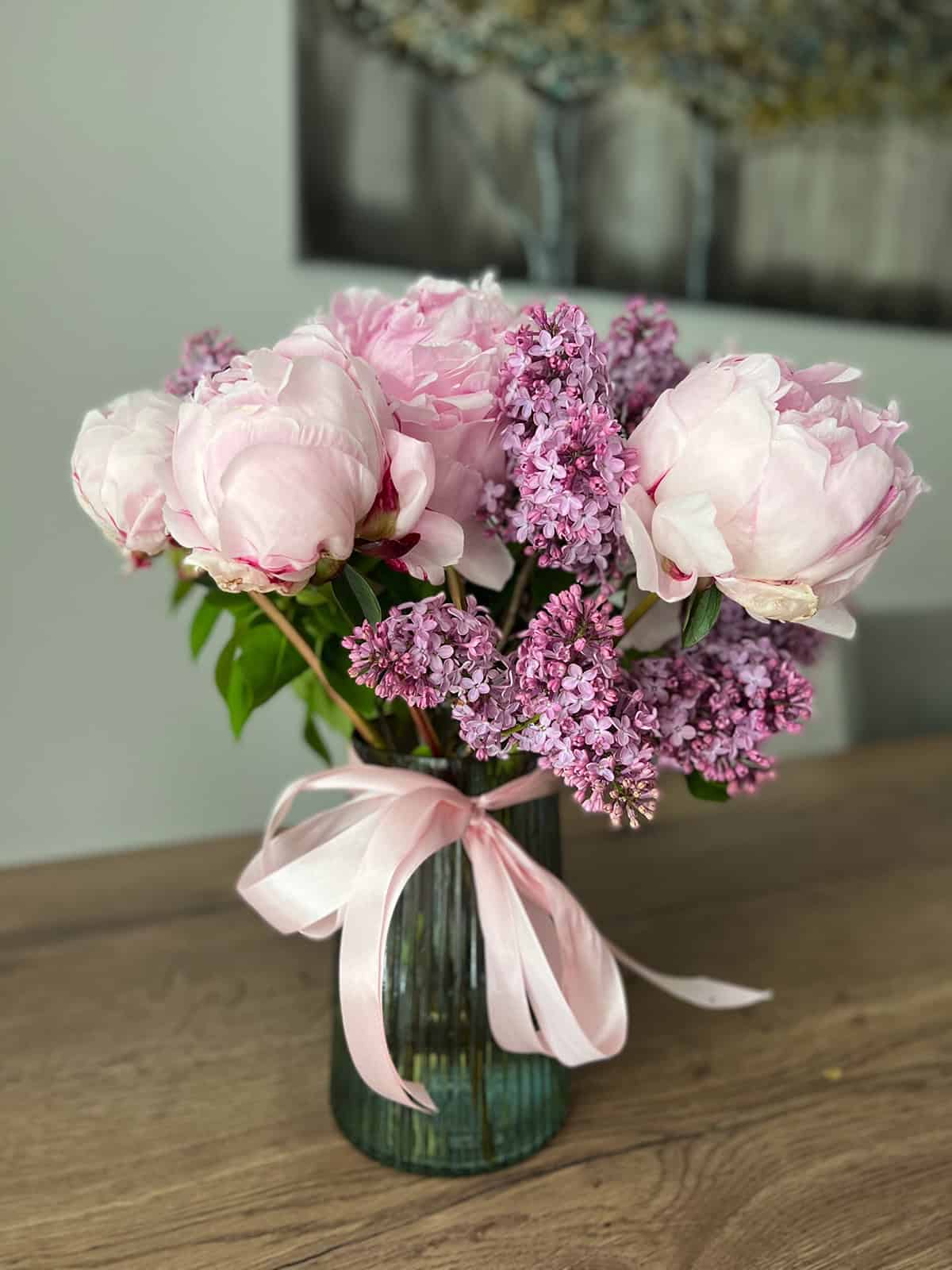 Peonies and Lilacs with Ribbon Detail