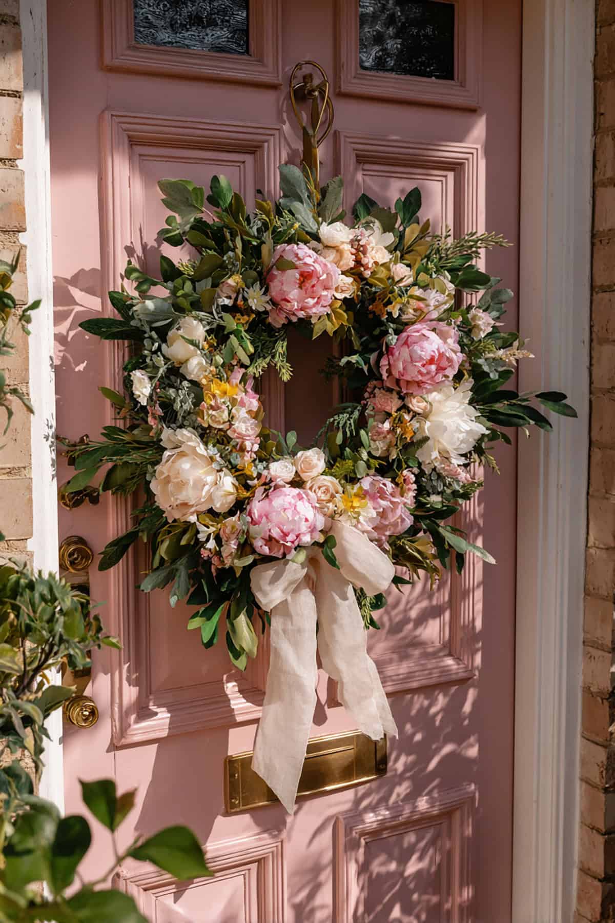 Peony Linen Bow Wreath