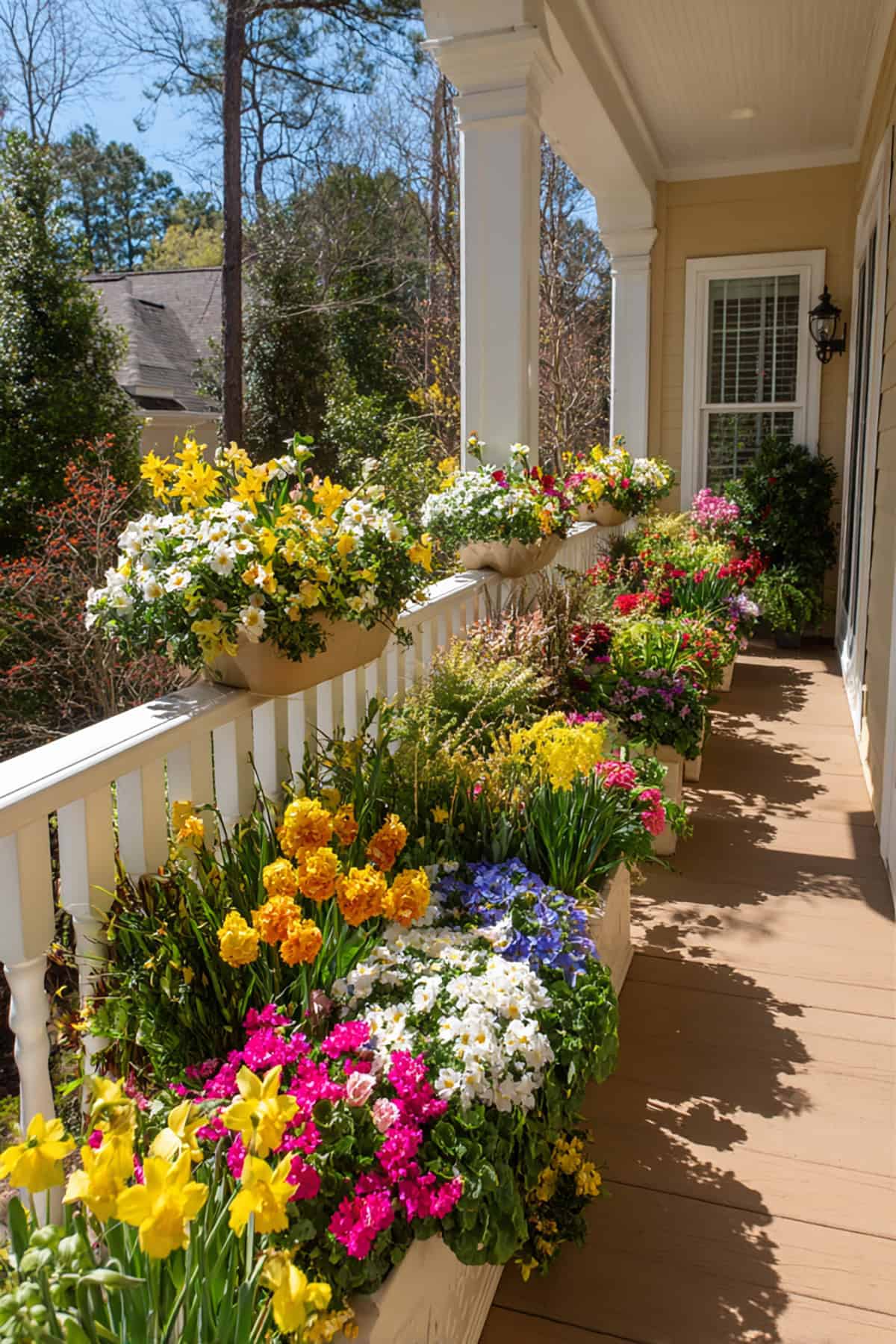 Porch Rail Planters with Overflowing Blooms