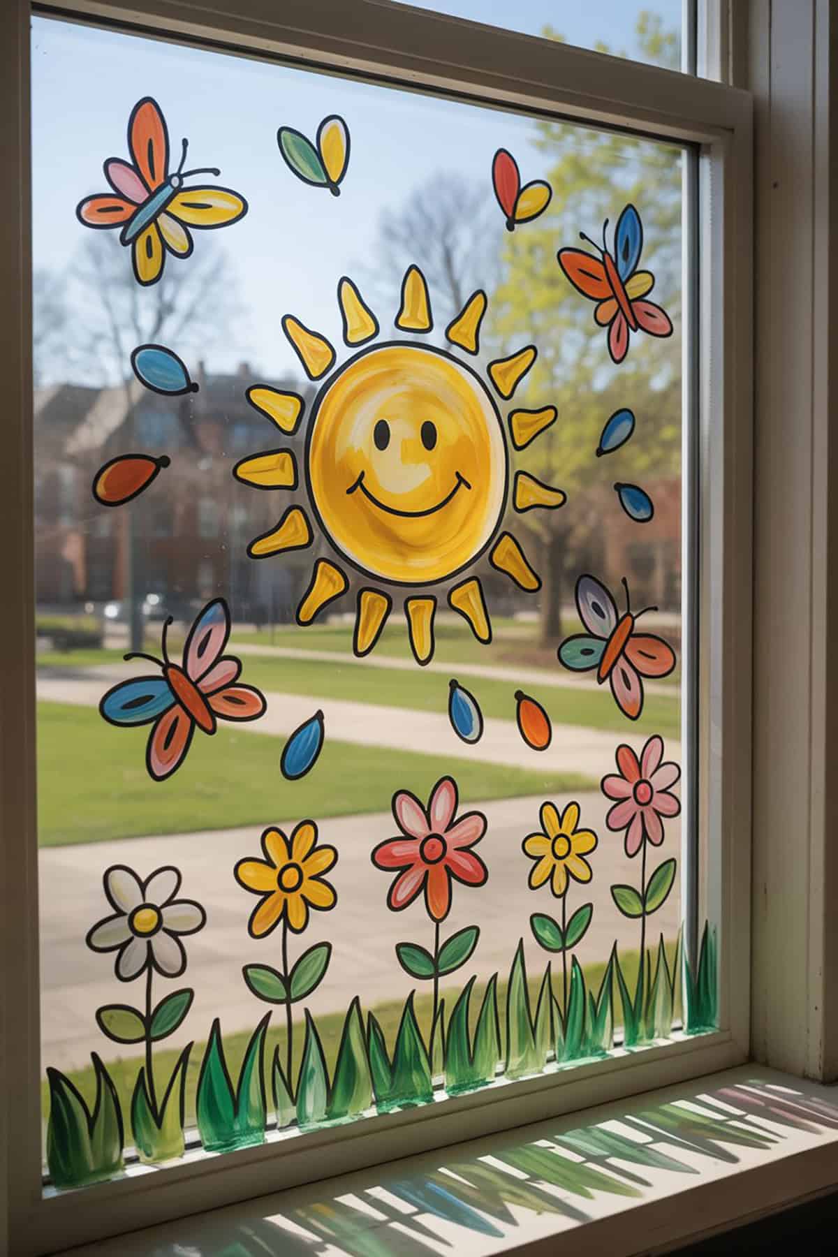 Smiling Sun With Butterflies