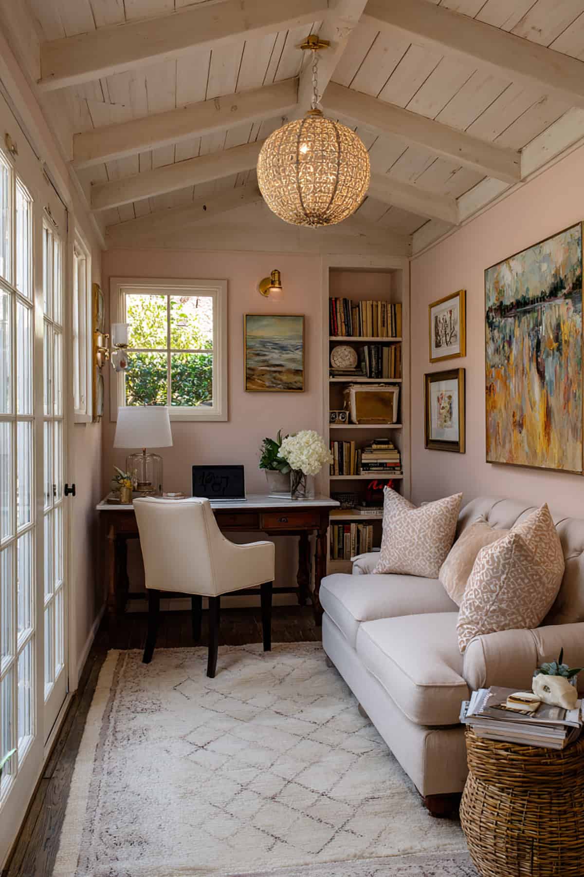 Soft Neutral Office with Sofa for Breaks