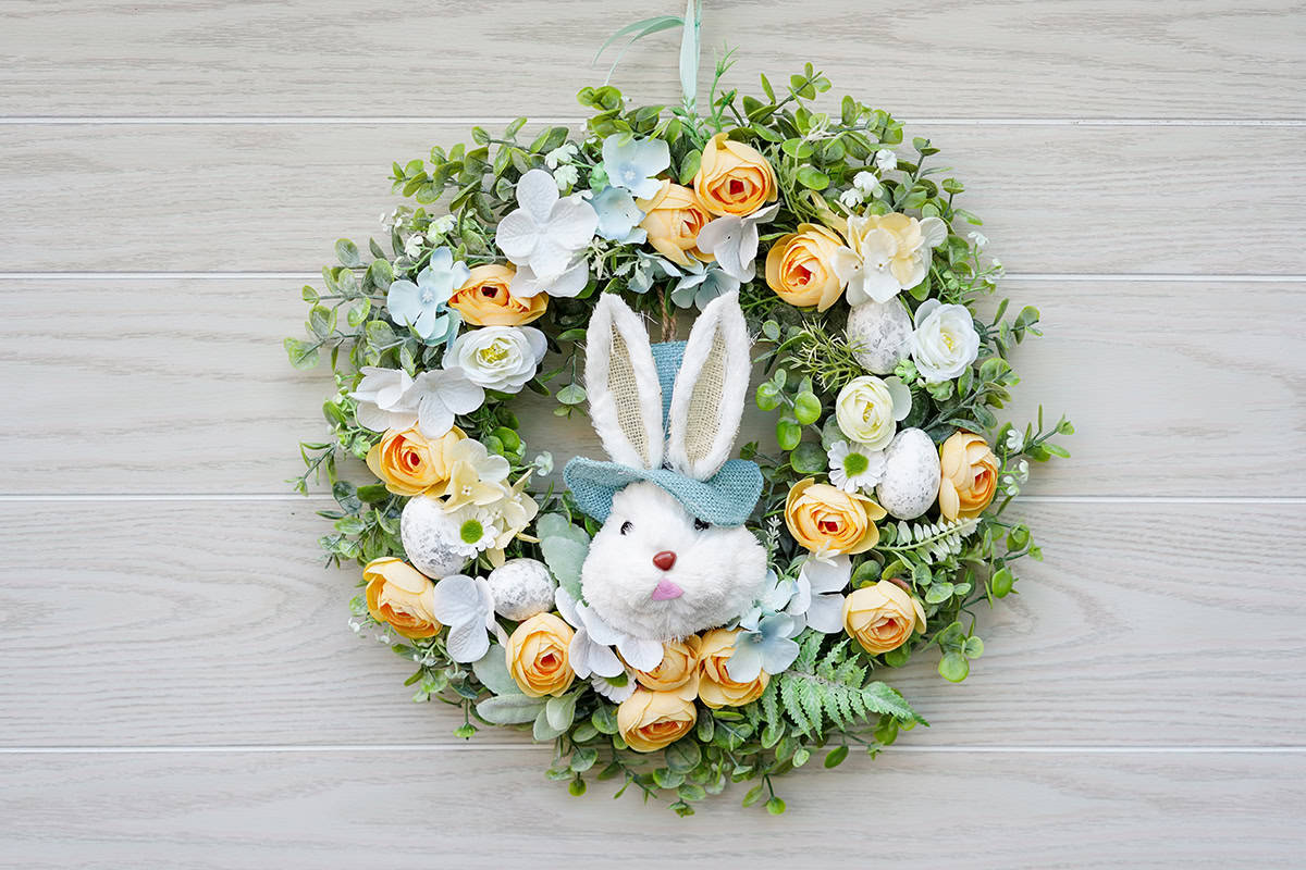 Spring Floral Ring with a Central Bunny