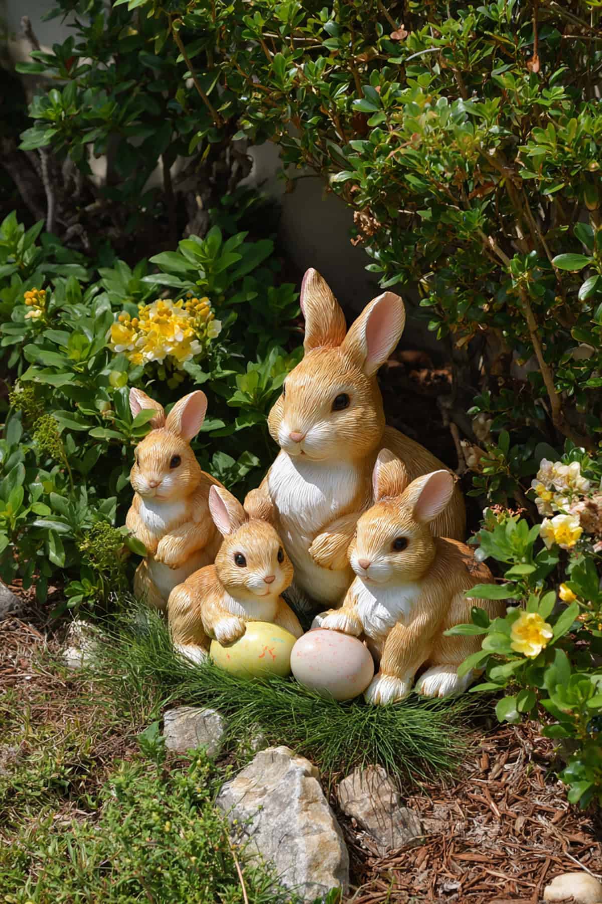 Spring Garden Bunny Family Scene