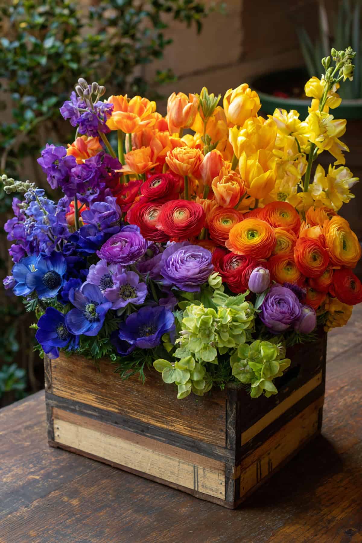 Spring Rainbow Flower Crate