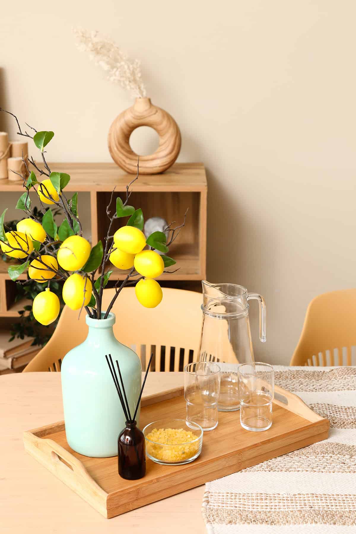Tray Display with Lemon Stems and Glassware
