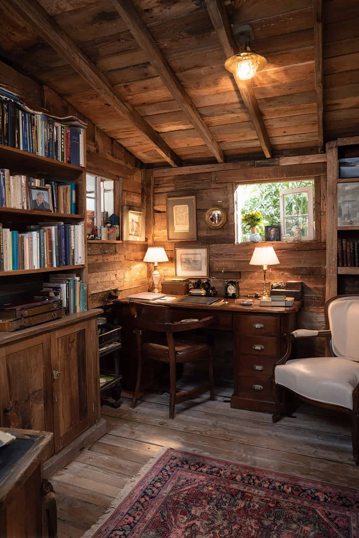 Vintage Writer’s Room with Library Walls