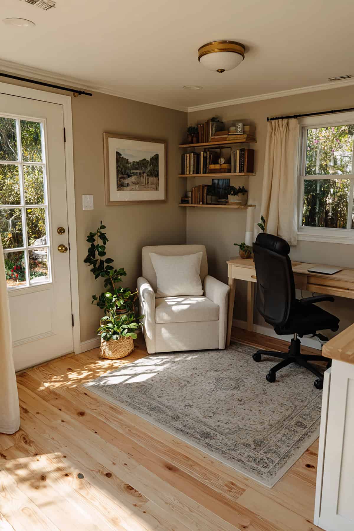 Warm Neutral Office with a Reading Chair