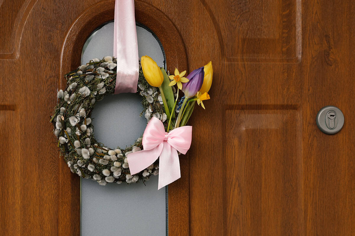 Willow Wreath with Tulips and a Sharp Pink Bow