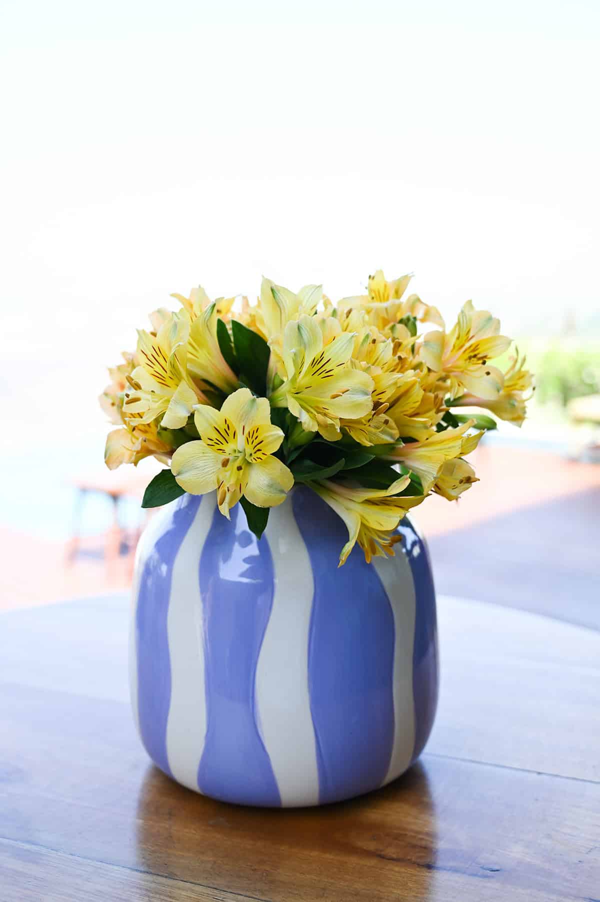 Yellow Alstroemeria in a Striped Vase