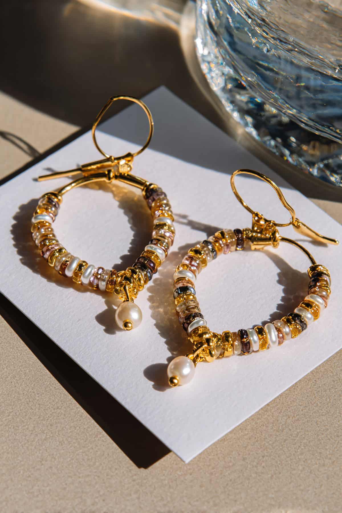 Beaded Heart Hoop Earrings With Pearl Accents