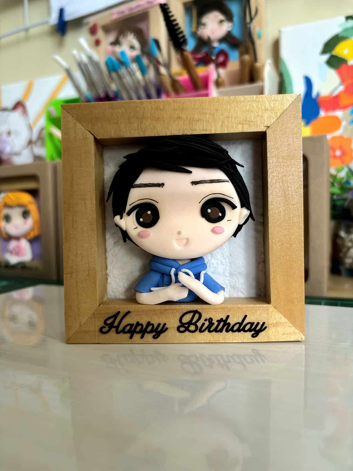 Birthday Shadow Box Clay Doll