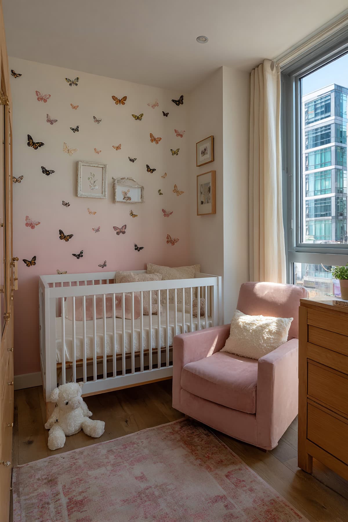 Butterfly Wall With Pastel Ombre And Toddler Bed Rails