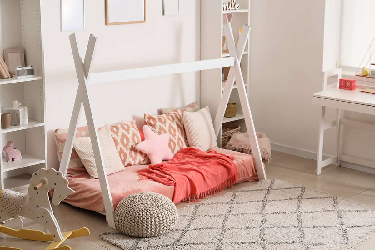 Canopy Frame Floor Bed With Study Nook