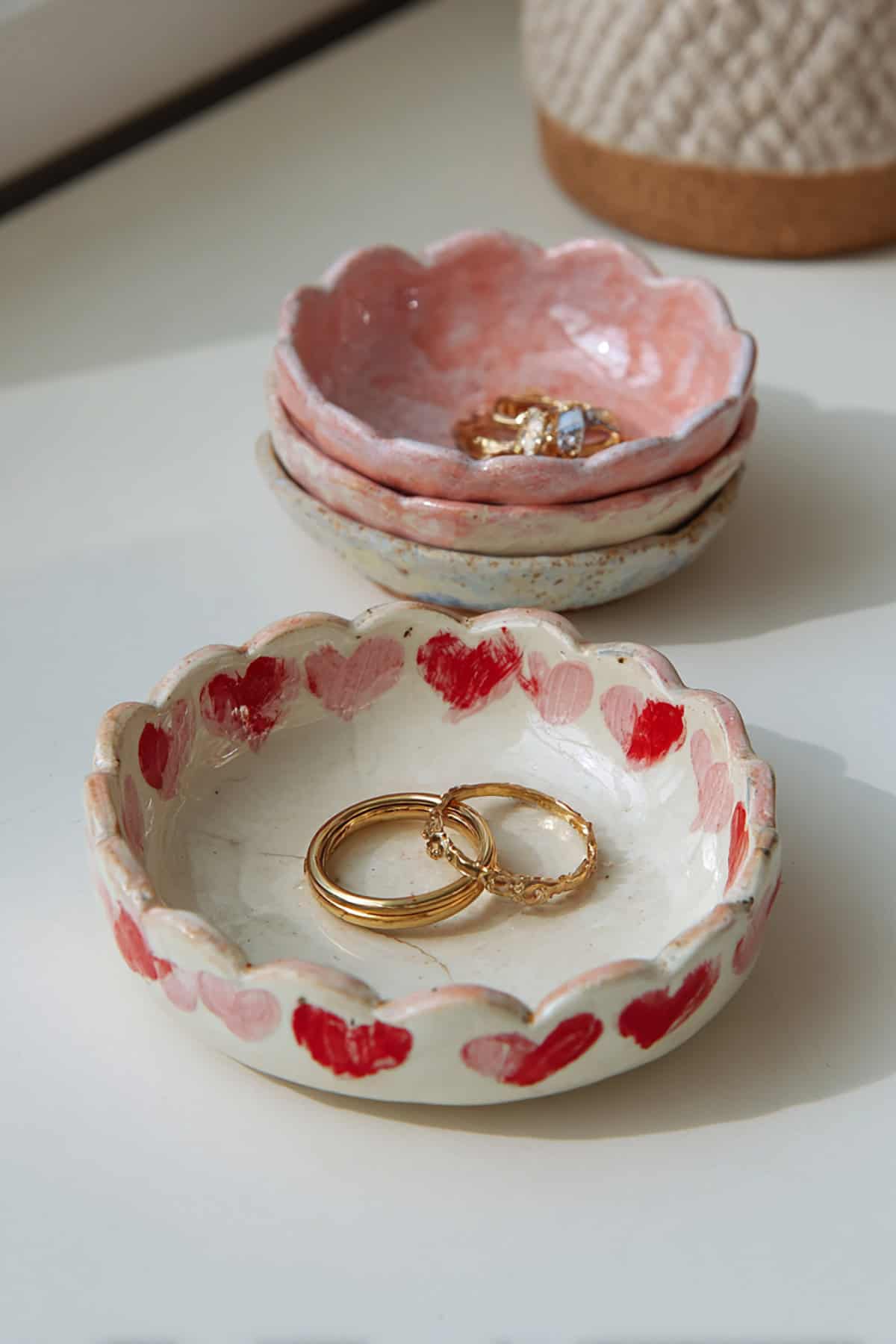 Clay Ring Dish With Hand Painted Heart Border