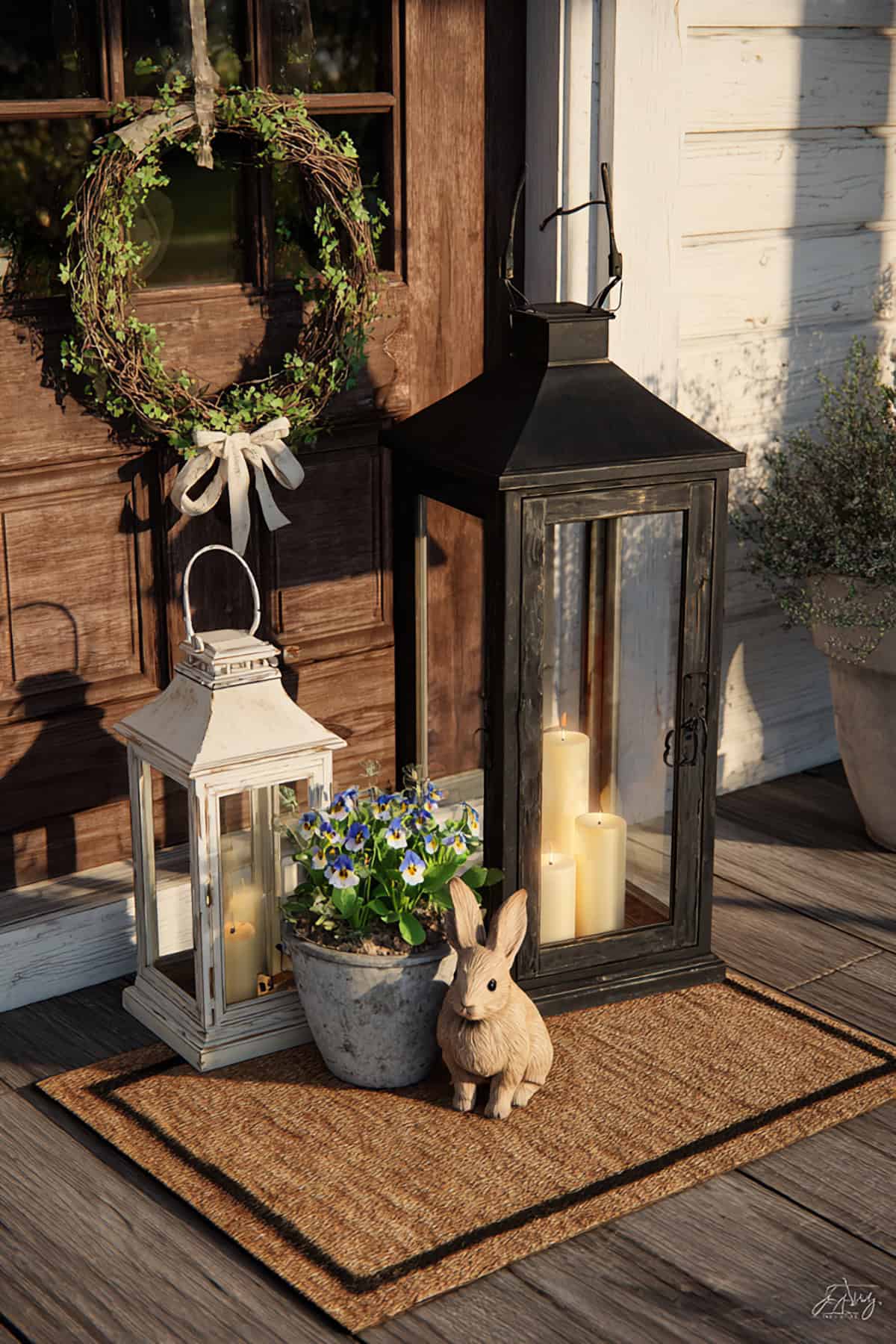 Cottage Bunny Lantern Porch Welcome