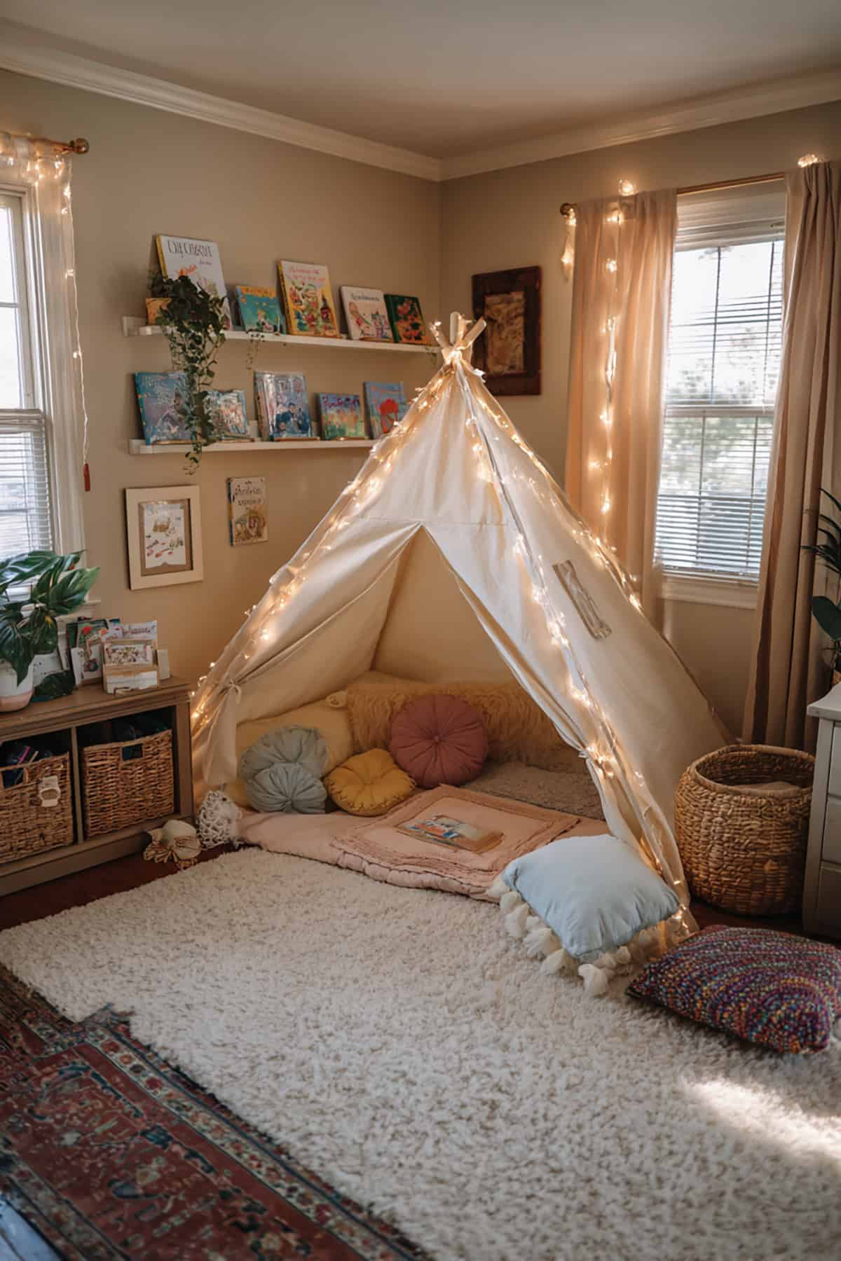 Cozy Corner Tent With A Reading Mat And Book Bins