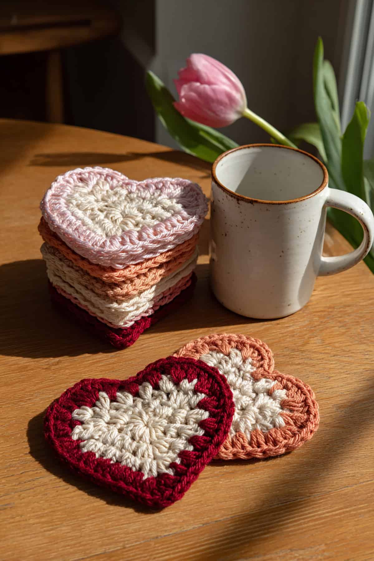 Crochet Heart Coasters Set